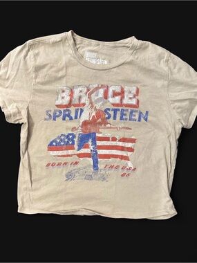 Beige Graphic Crop Top - Born in the U.S.A. Style